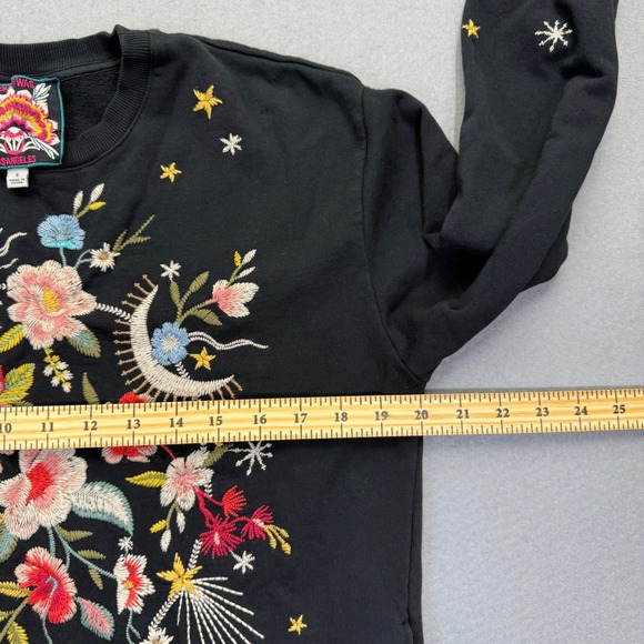 Johnny Was J19522-2 Black Embroidered Celestial Floral Sweatshirt Womens Small - Picture 4 of 9
